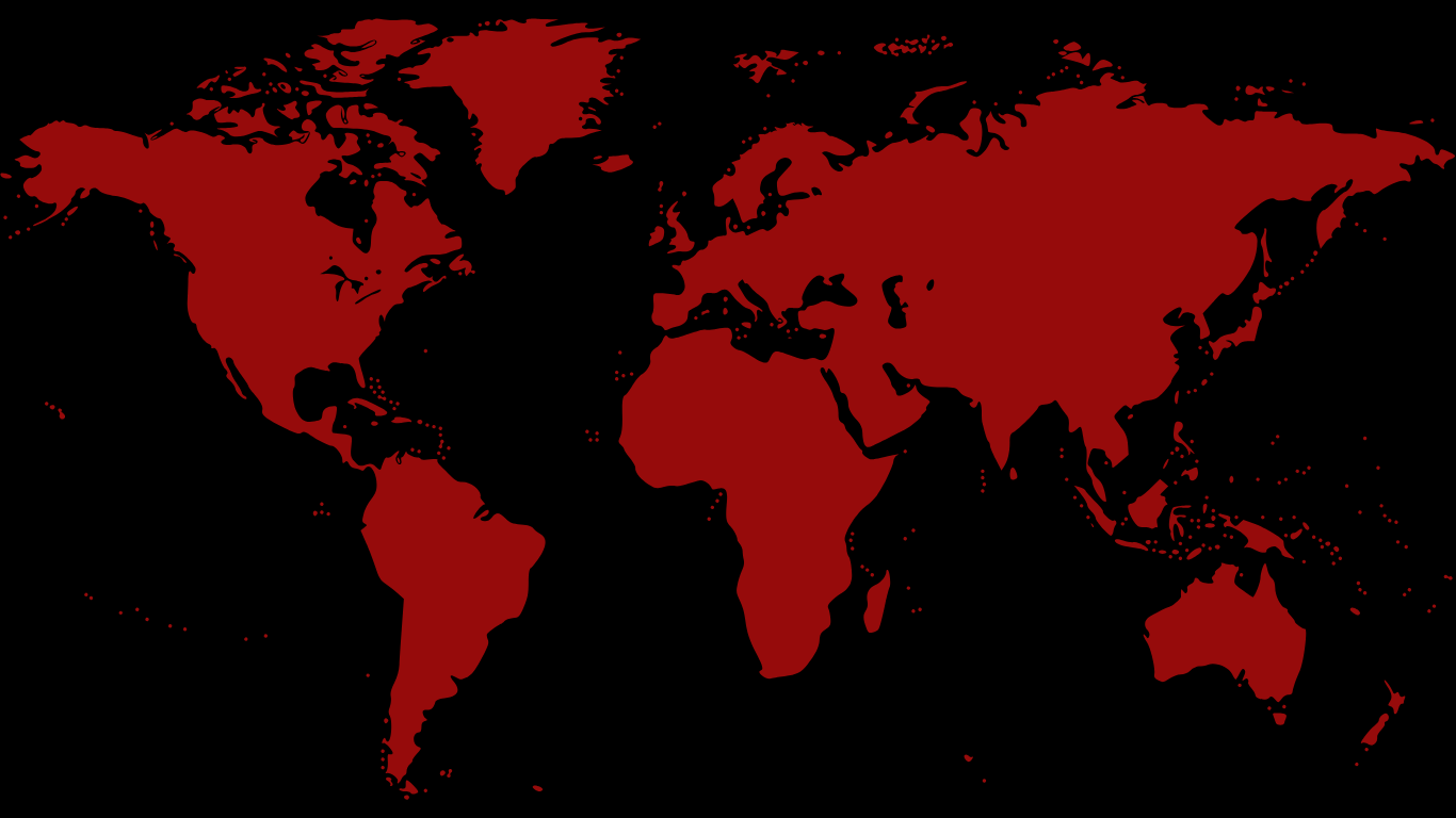 World map colored red, symbolizing the blood of Jesus Christ reaching every nation